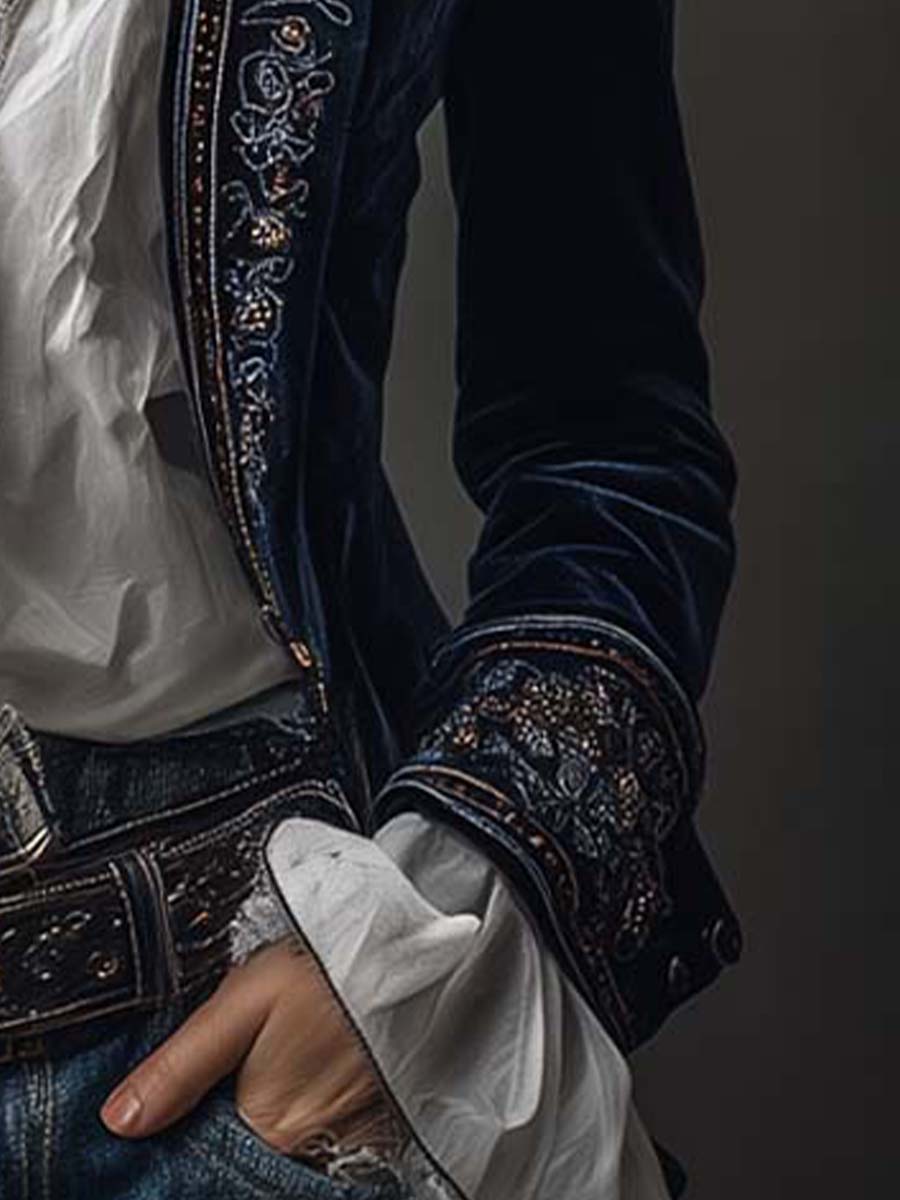 Hollis & June | Cleo Navy Embroidered Longline Blazer