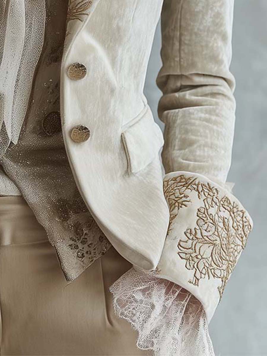 Hollis & June | Jenna Ivory Embroidered Blazer