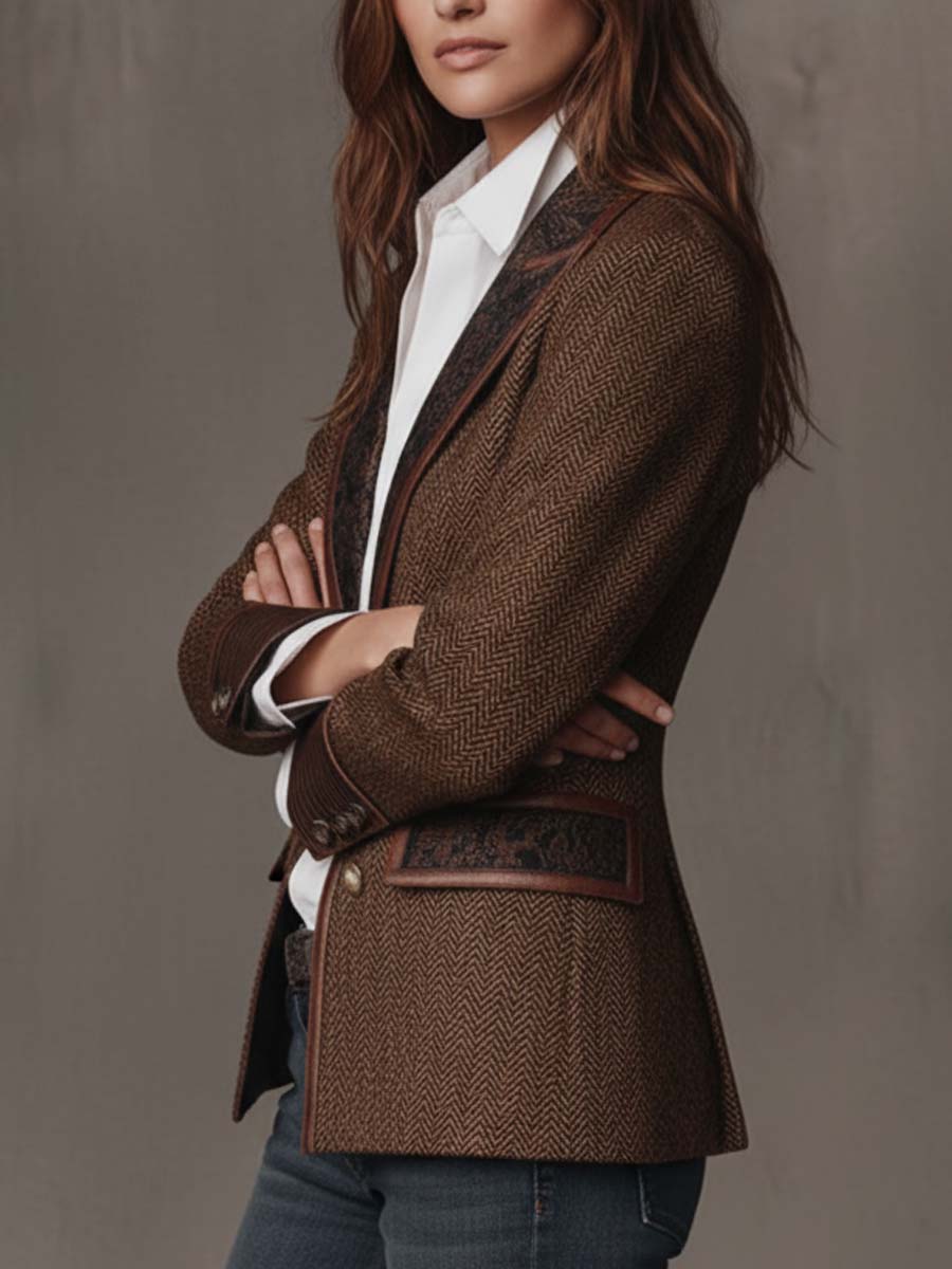 Hollis & June | Alessia Herringbone Panel Blazer