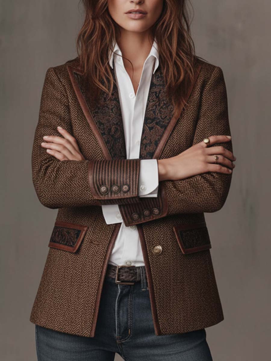 Hollis & June | Alessia Herringbone Panel Blazer