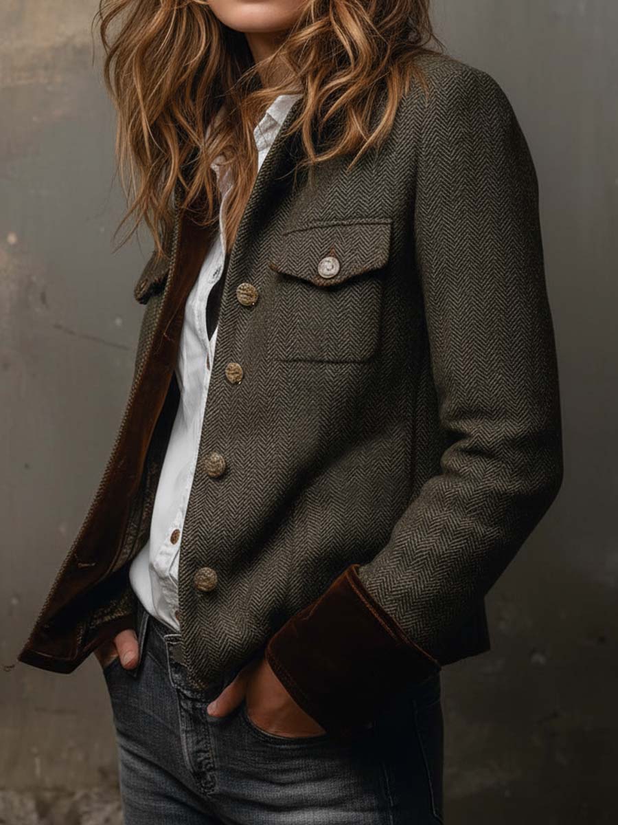 Hollis & June | Magdalene Herringbone Contrast Blazer