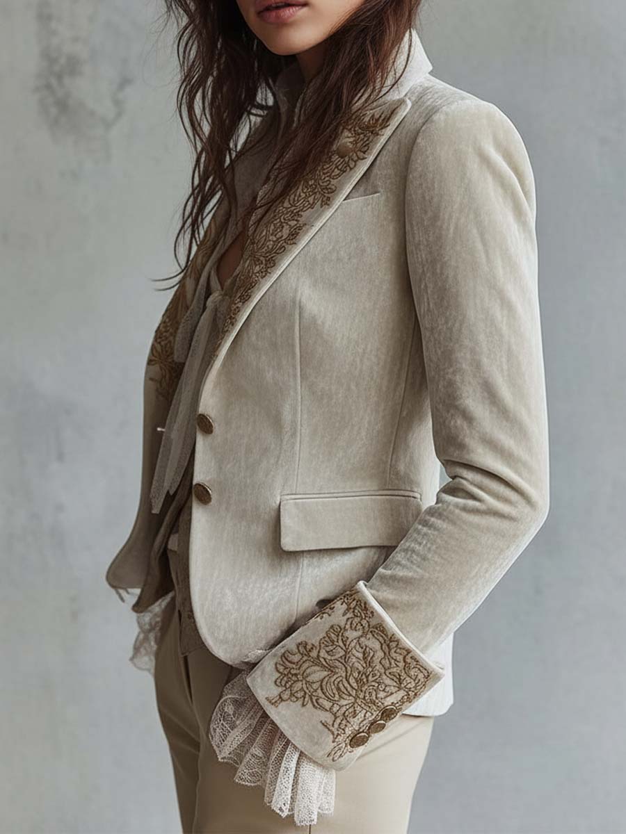 Hollis & June | Jenna Ivory Embroidered Blazer