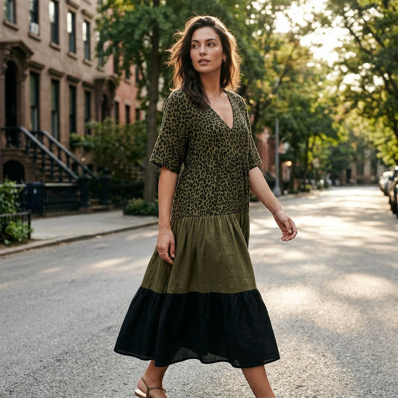 Hollis & June | Leopard Print Tiered Maxi Dress