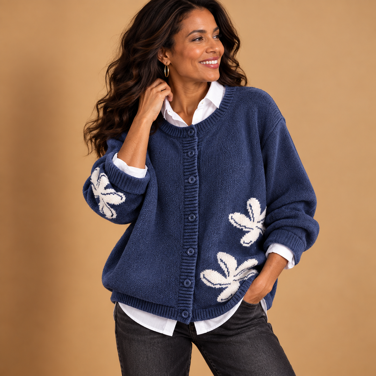 Hollis & June | Seraphine Floral Accent Knit Coat