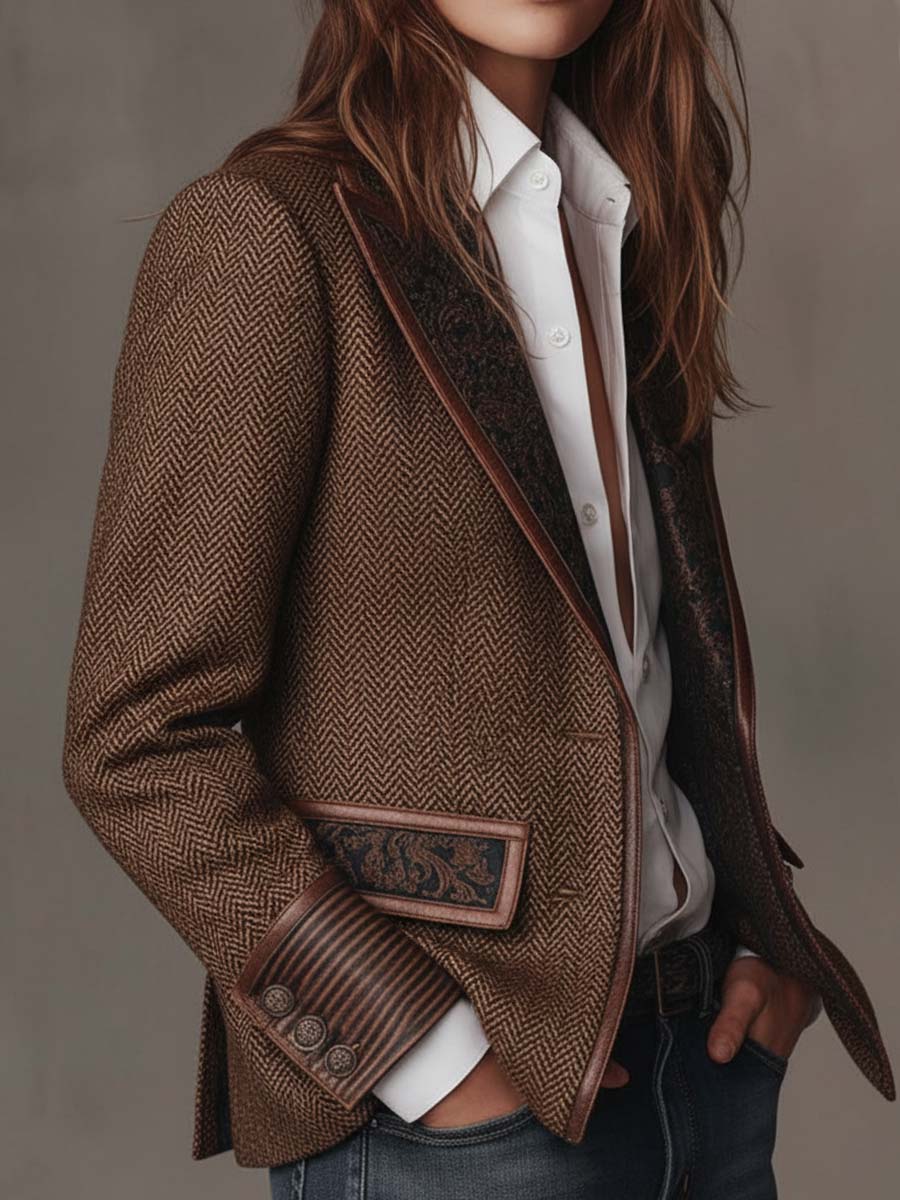 Hollis & June | Alessia Herringbone Panel Blazer