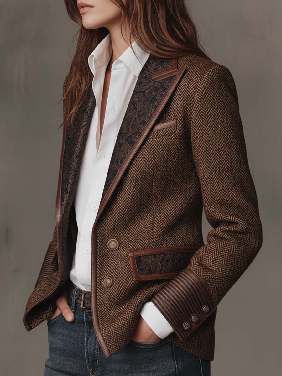 Hollis & June | Alessia Herringbone Panel Blazer