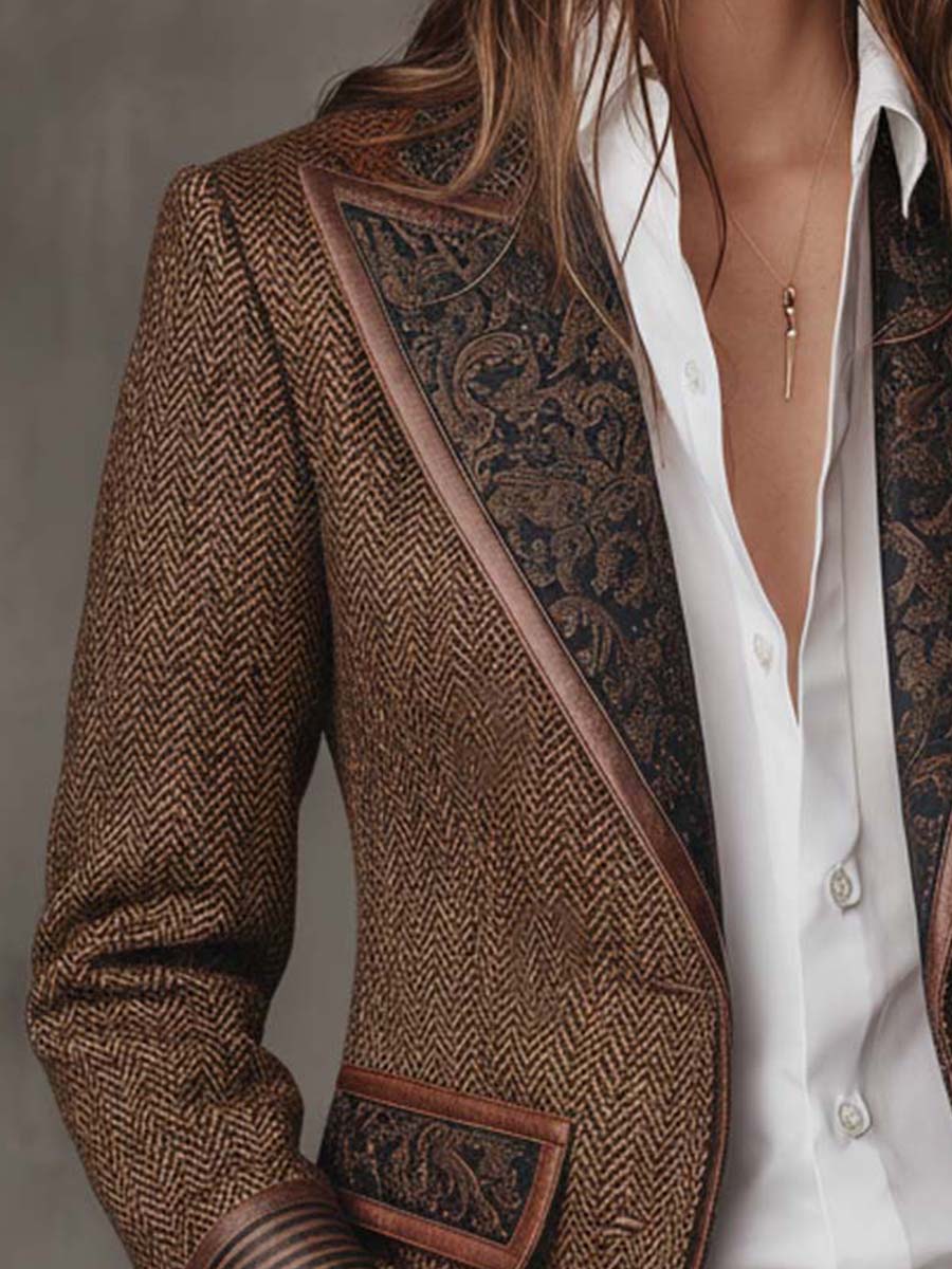 Hollis & June | Alessia Herringbone Panel Blazer