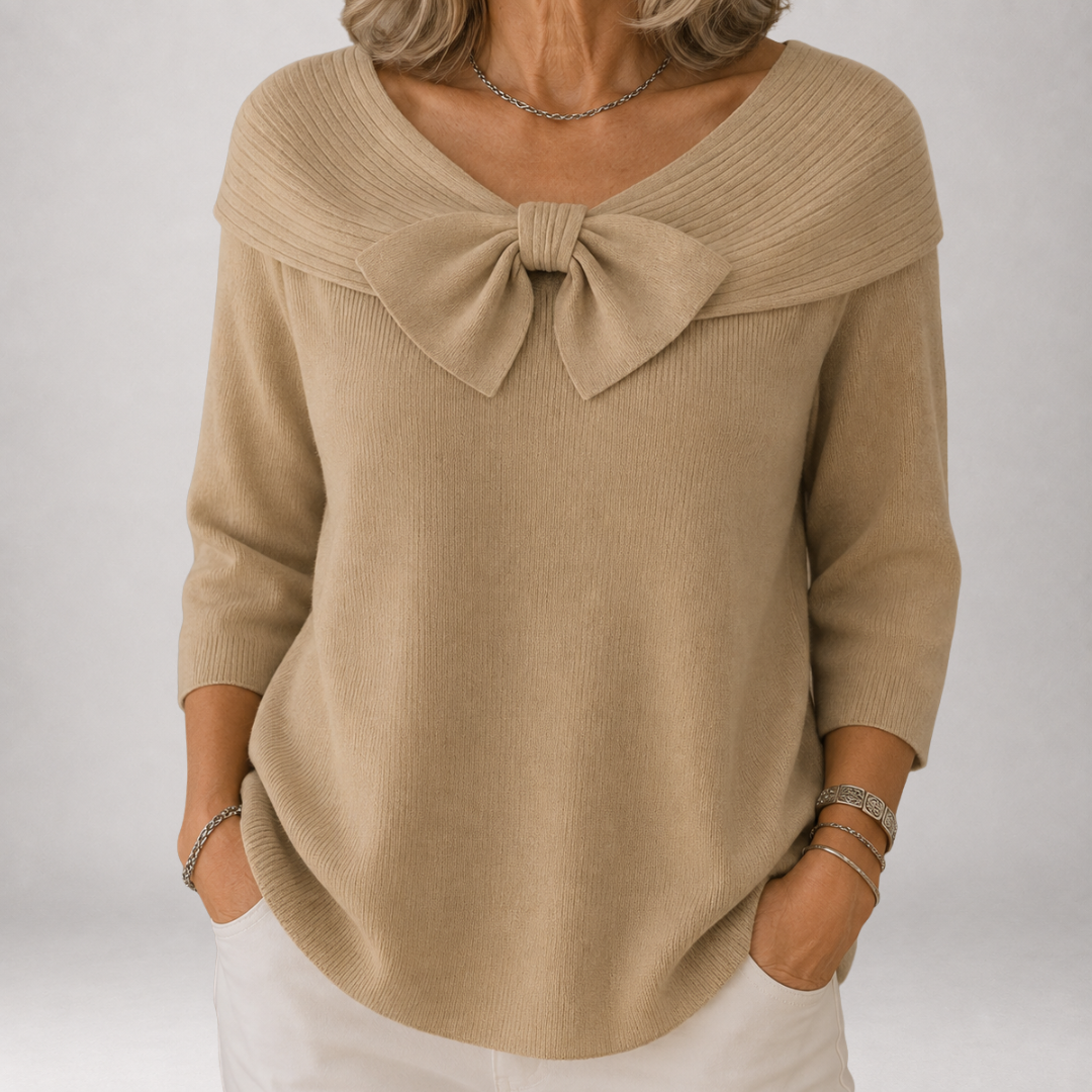 Hollis & June | Greer Bow Front Off-Shoulder Sweater