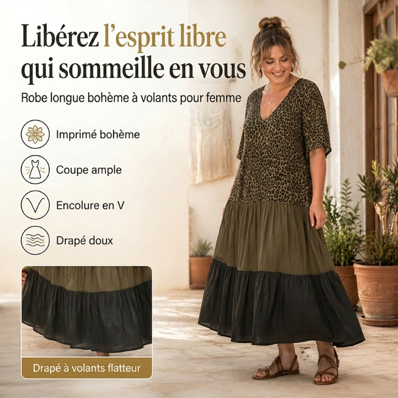 Hollis & June | Leopard Print Tiered Maxi Dress