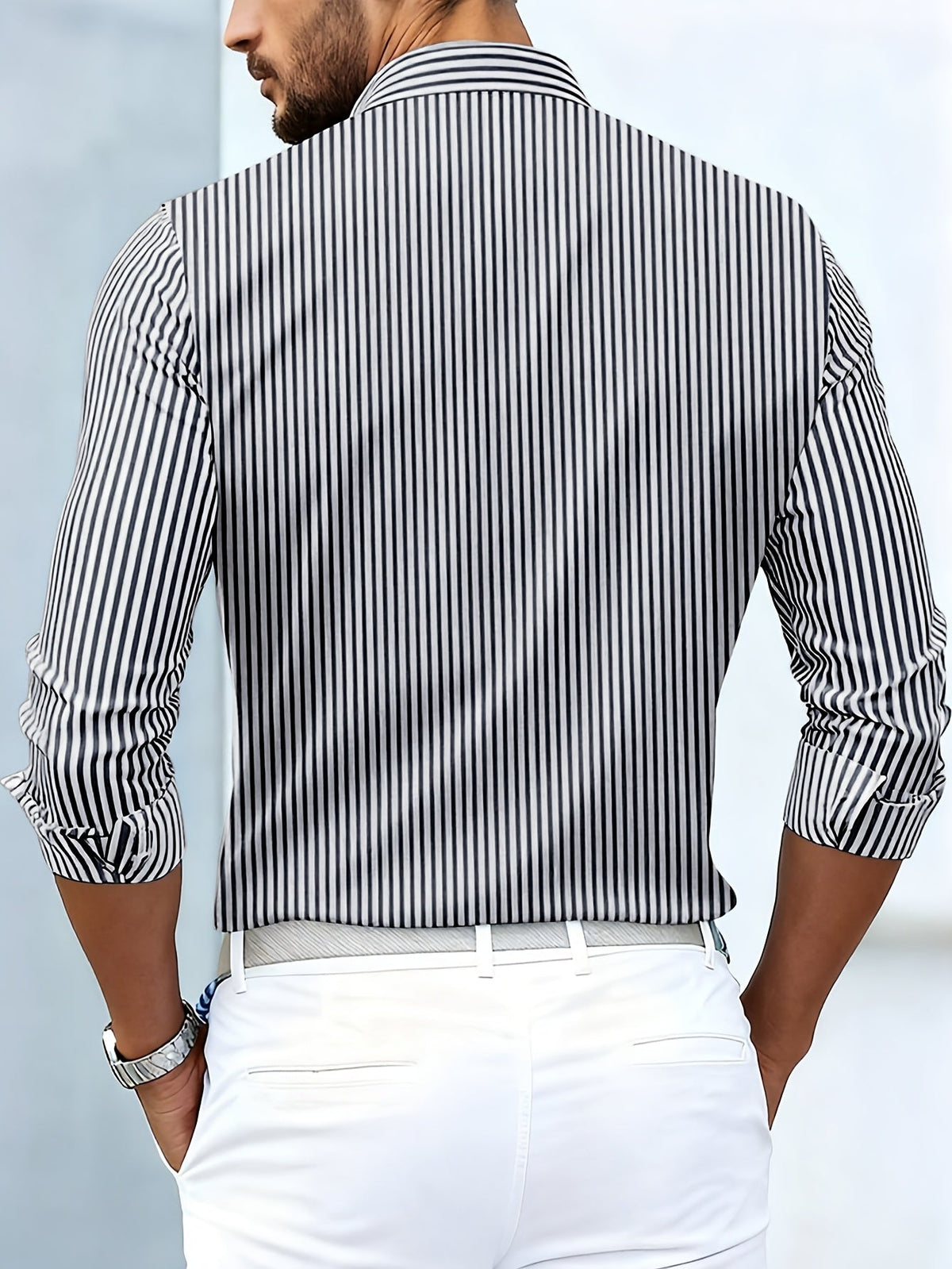 Hollis & June | Men's Vintage Striped Long-Sleeve Shirt