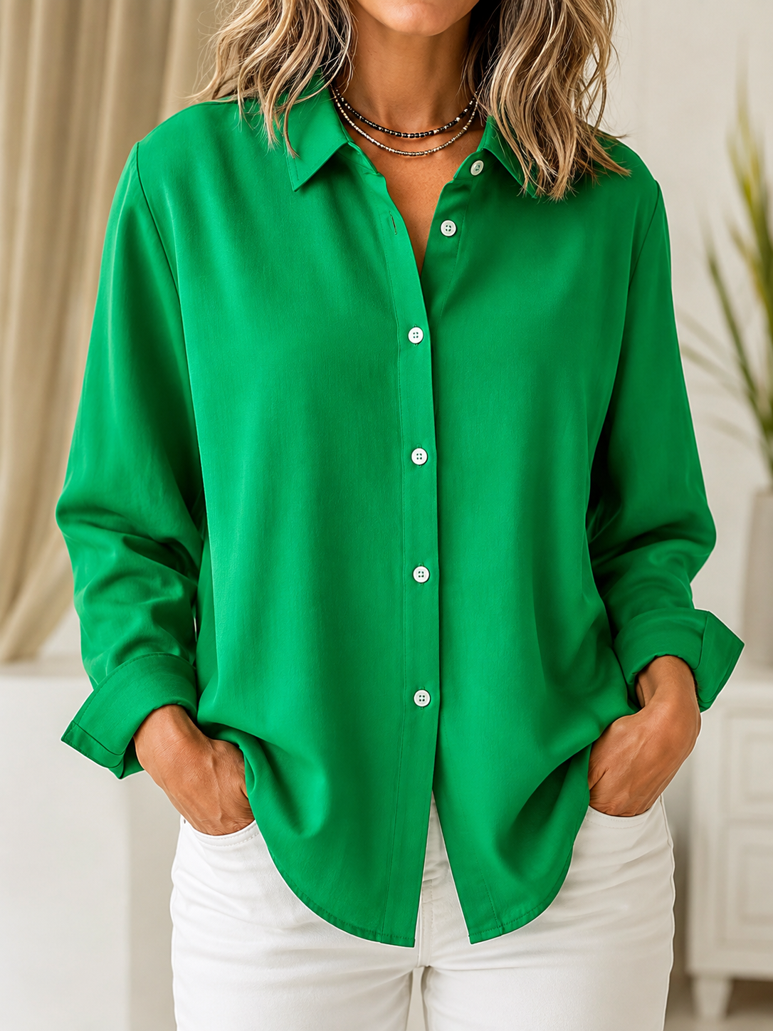 Hollis & June | Marguerite Classic Button Front Blouse
