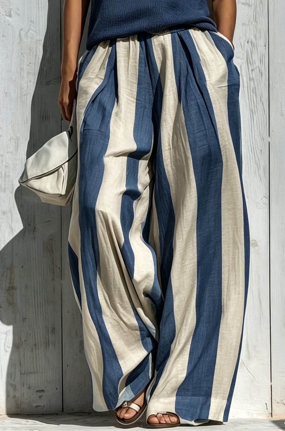 Hollis & June | Navy Sleeveless Top & Striped Trouser Set