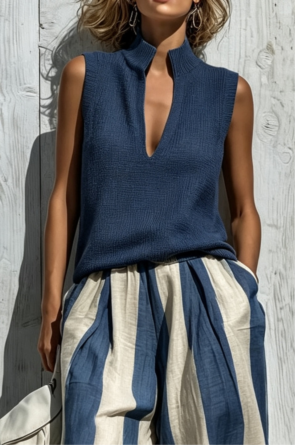 Hollis & June | Navy Sleeveless Top & Striped Trouser Set