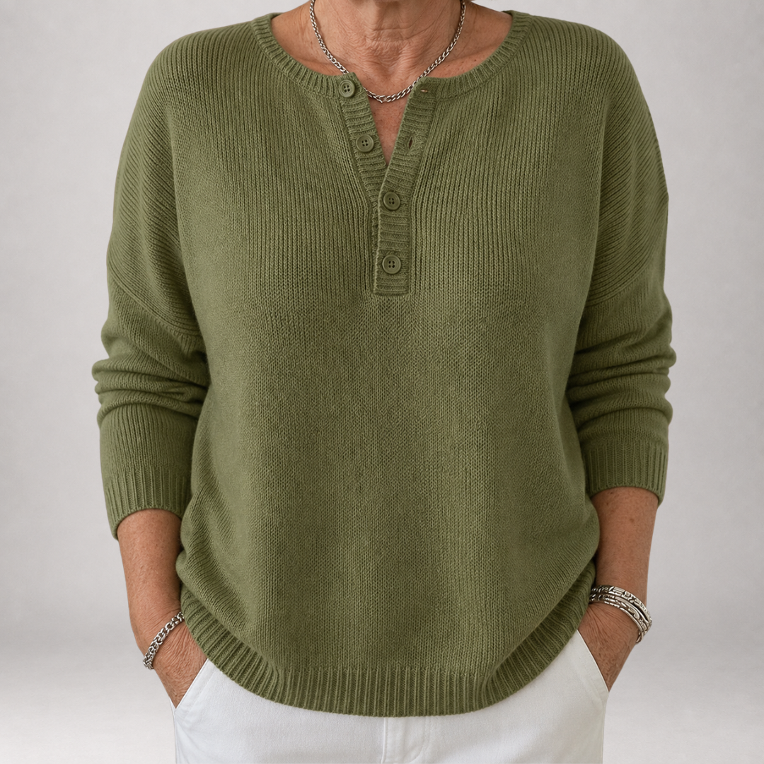 Hollis & June | Faylinn Button Henley Knit Sweater