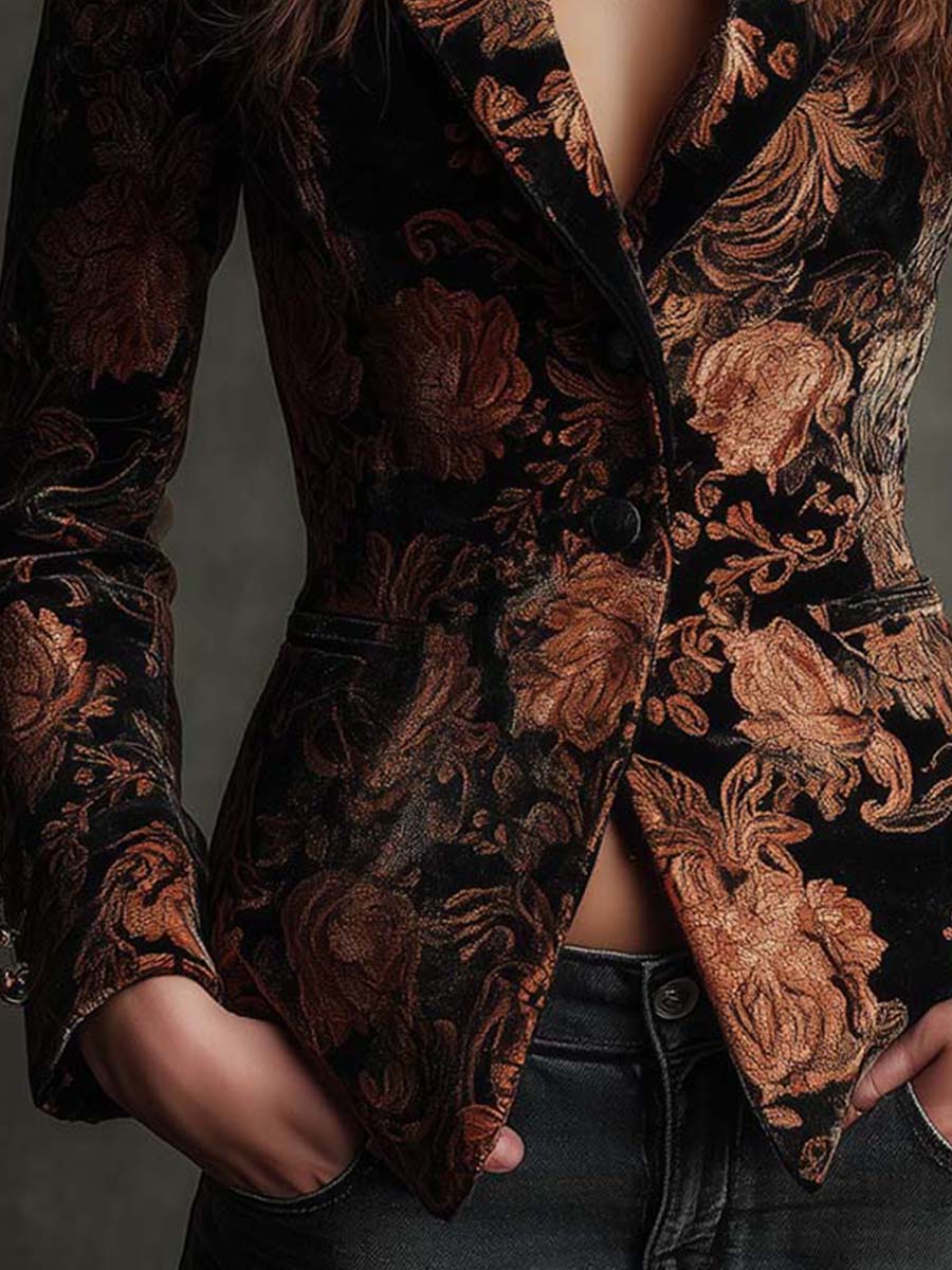 Hollis & June | Kara Bronze Floral Tailored Blazer