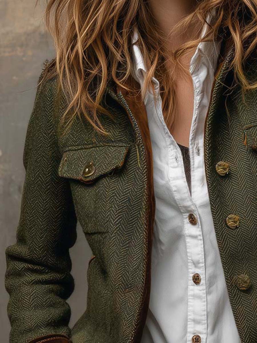 Hollis & June | Magdalene Herringbone Contrast Blazer