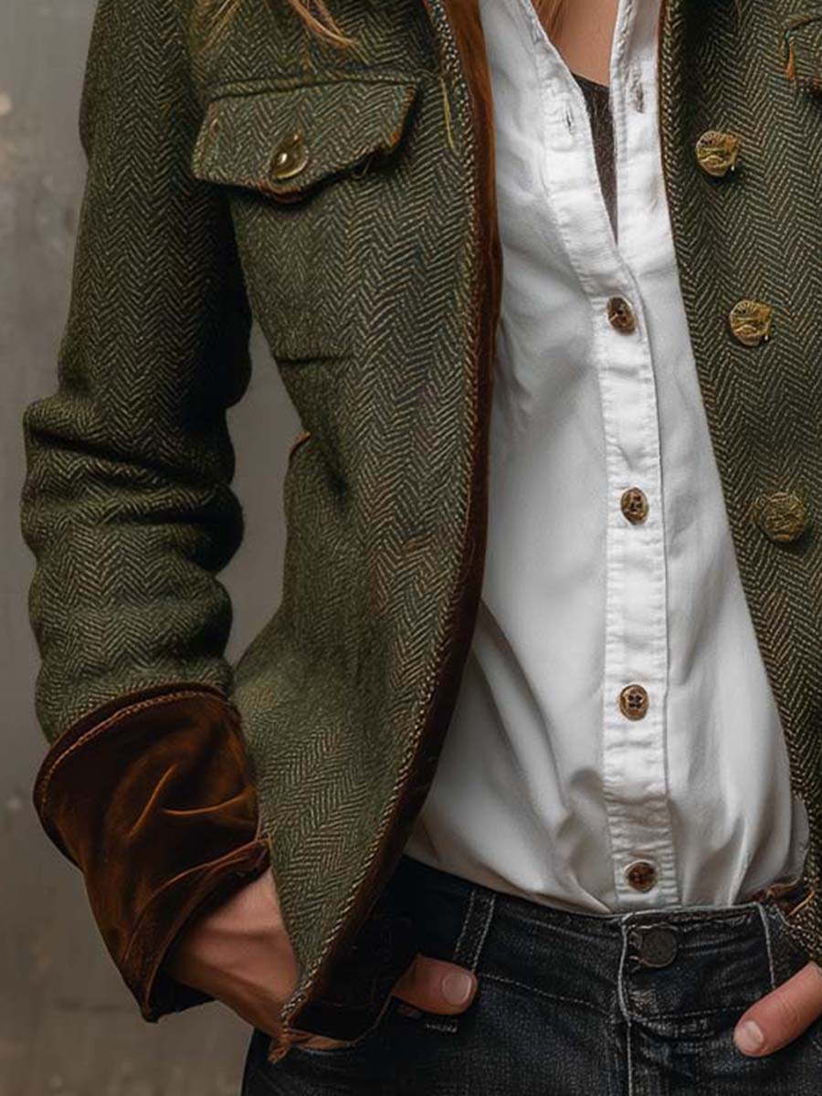 Hollis & June | Magdalene Herringbone Contrast Blazer