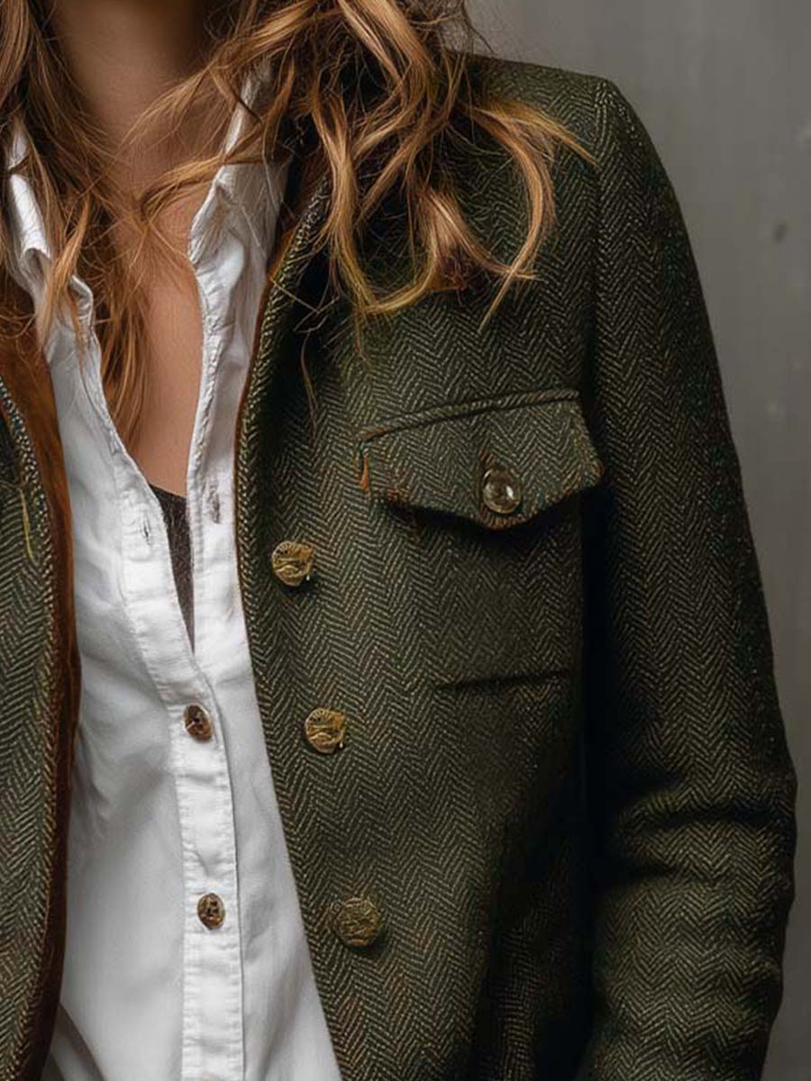 Hollis & June | Magdalene Herringbone Contrast Blazer