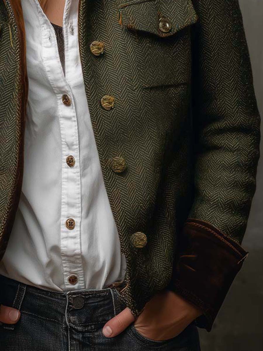 Hollis & June | Magdalene Herringbone Contrast Blazer