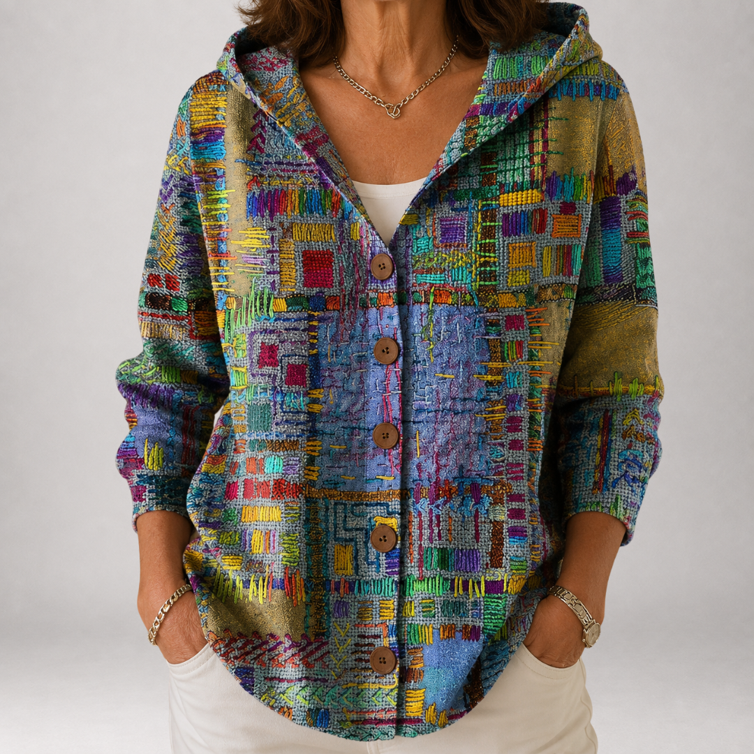 Hollis & June | Halcyon Painted Patchwork Hooded Cardigan