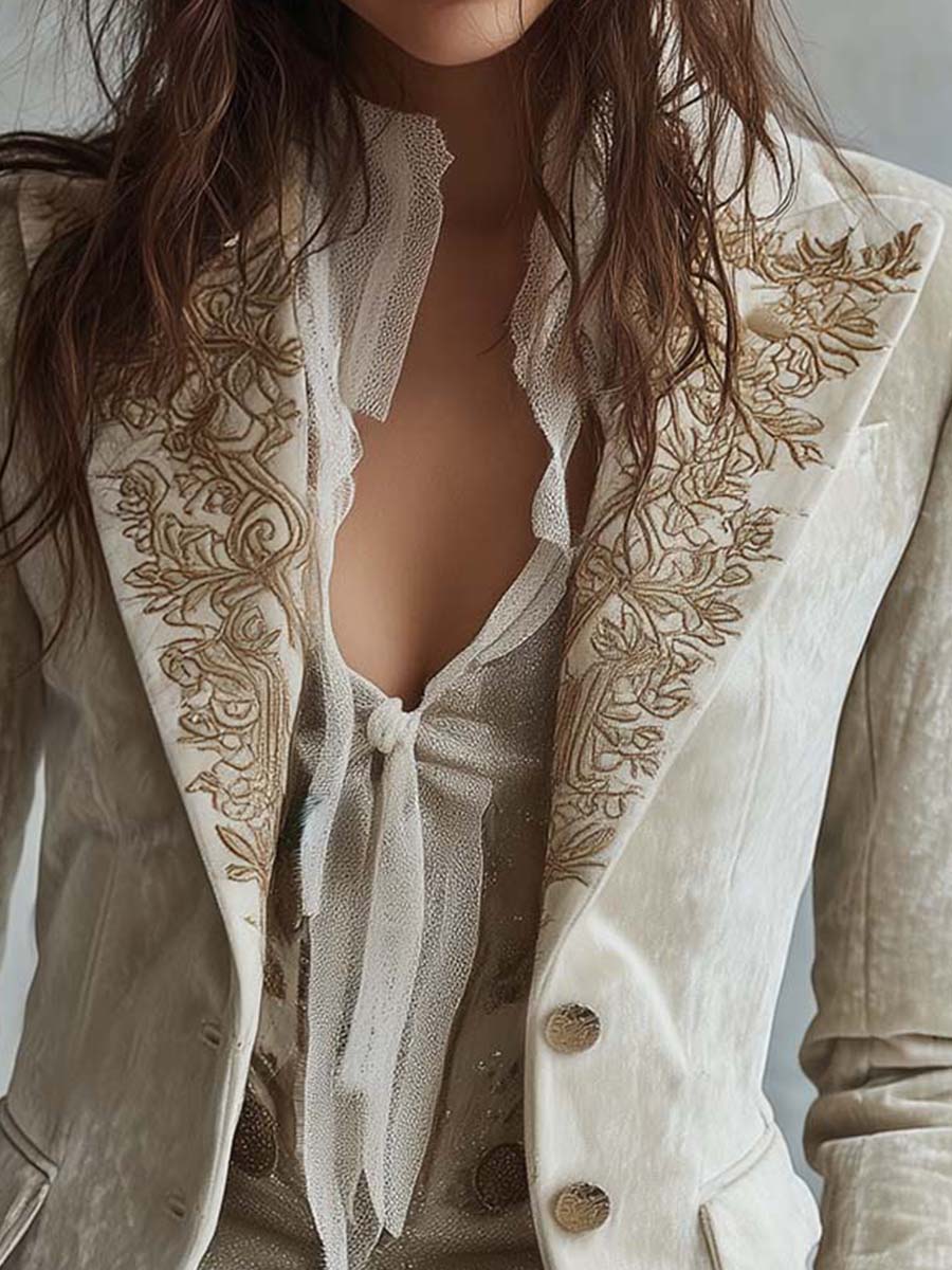 Hollis & June | Jenna Ivory Embroidered Blazer