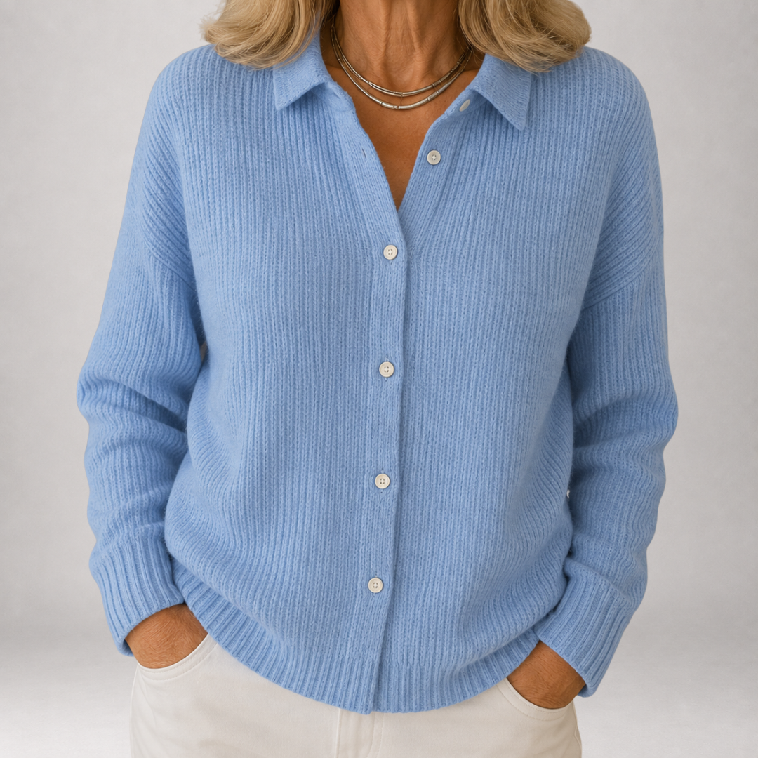 Hollis & June | Junia Ribbed Collared Knit Cardigan