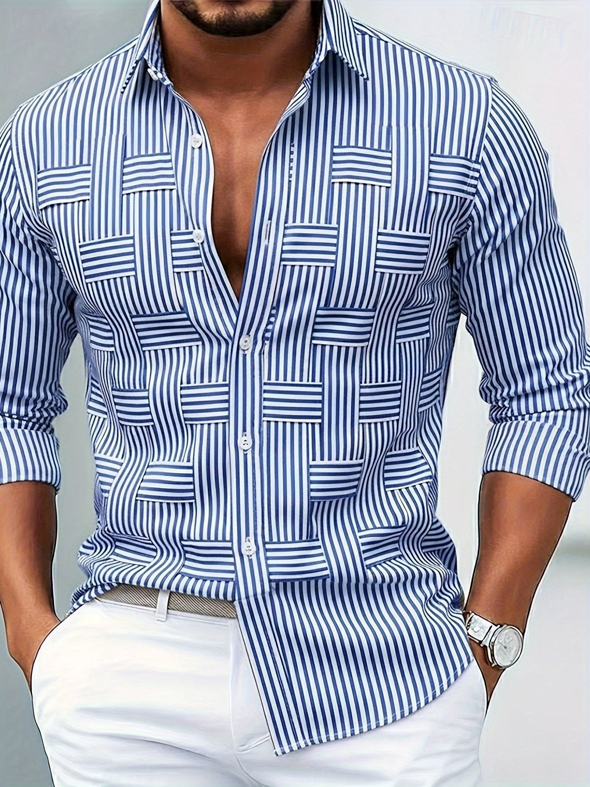 Hollis & June | Men's Vintage Striped Long-Sleeve Shirt