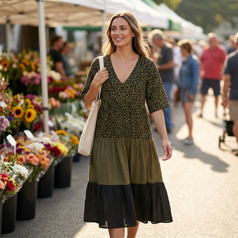 Hollis & June | Leopard Print Tiered Maxi Dress