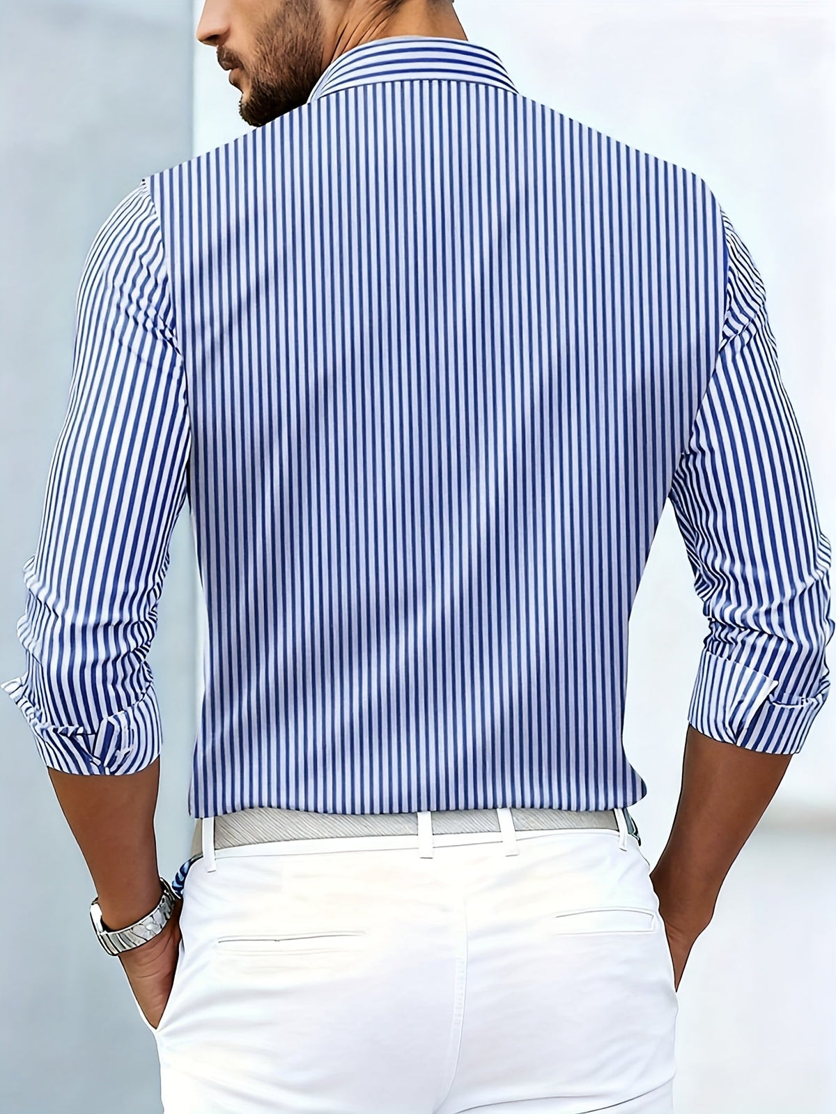 Hollis & June | Men's Vintage Striped Long-Sleeve Shirt