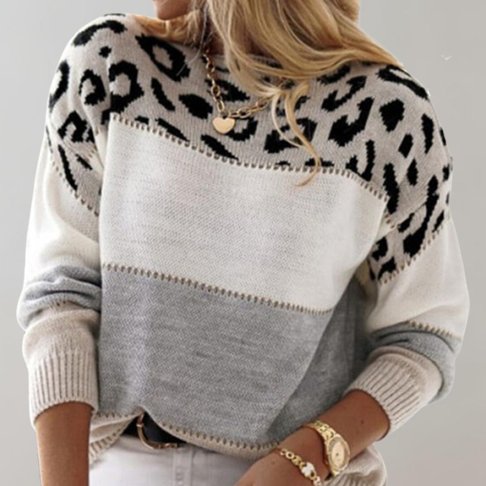 Hollis & June | Diane Leopard Accent Knit Sweater