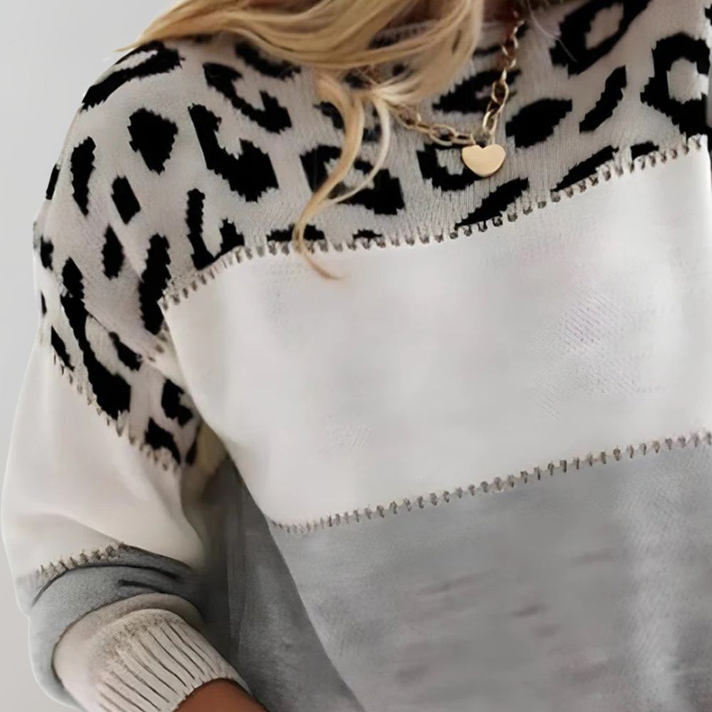 Hollis & June | Diane Leopard Accent Knit Sweater