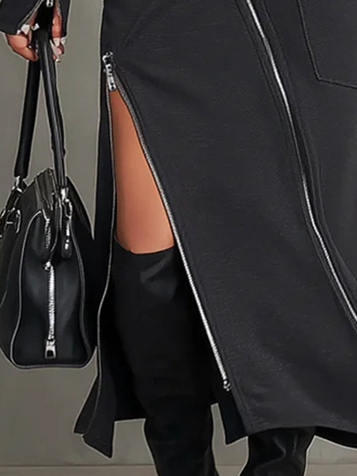 High-neck irregular zipper pocket set
