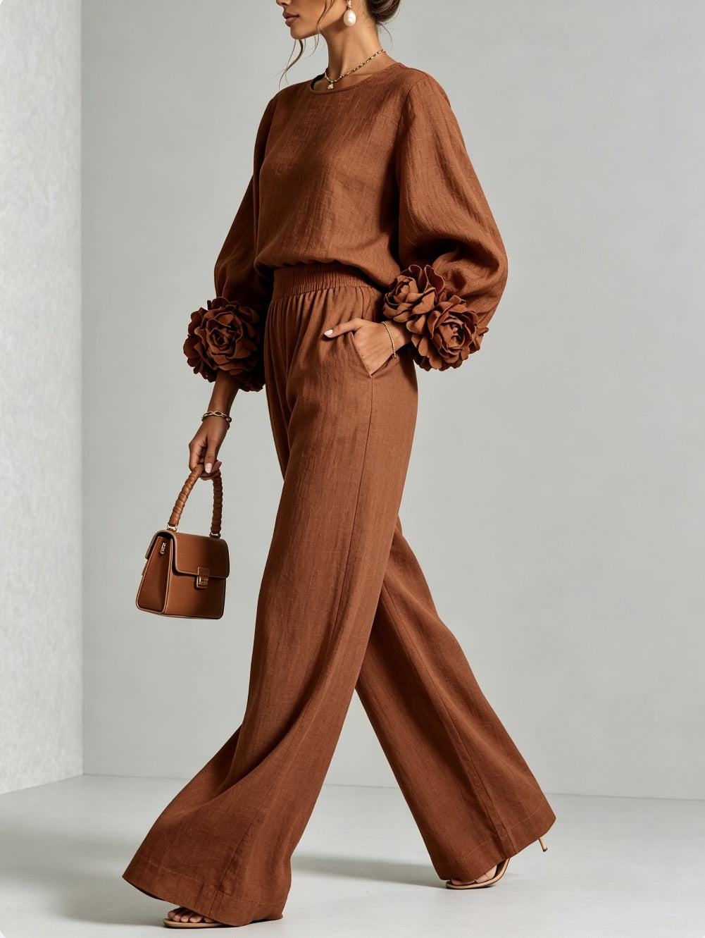 Hollis & June | Lenna Floral-Cuff Top & Trouser Set