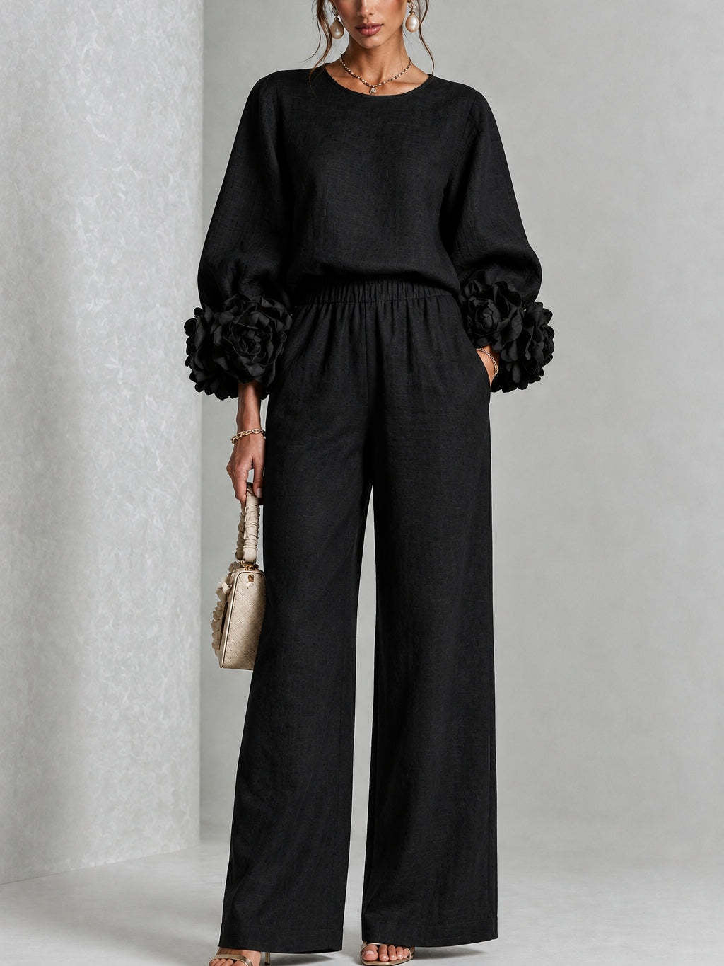 Hollis & June | Lenna Floral-Cuff Top & Trouser Set