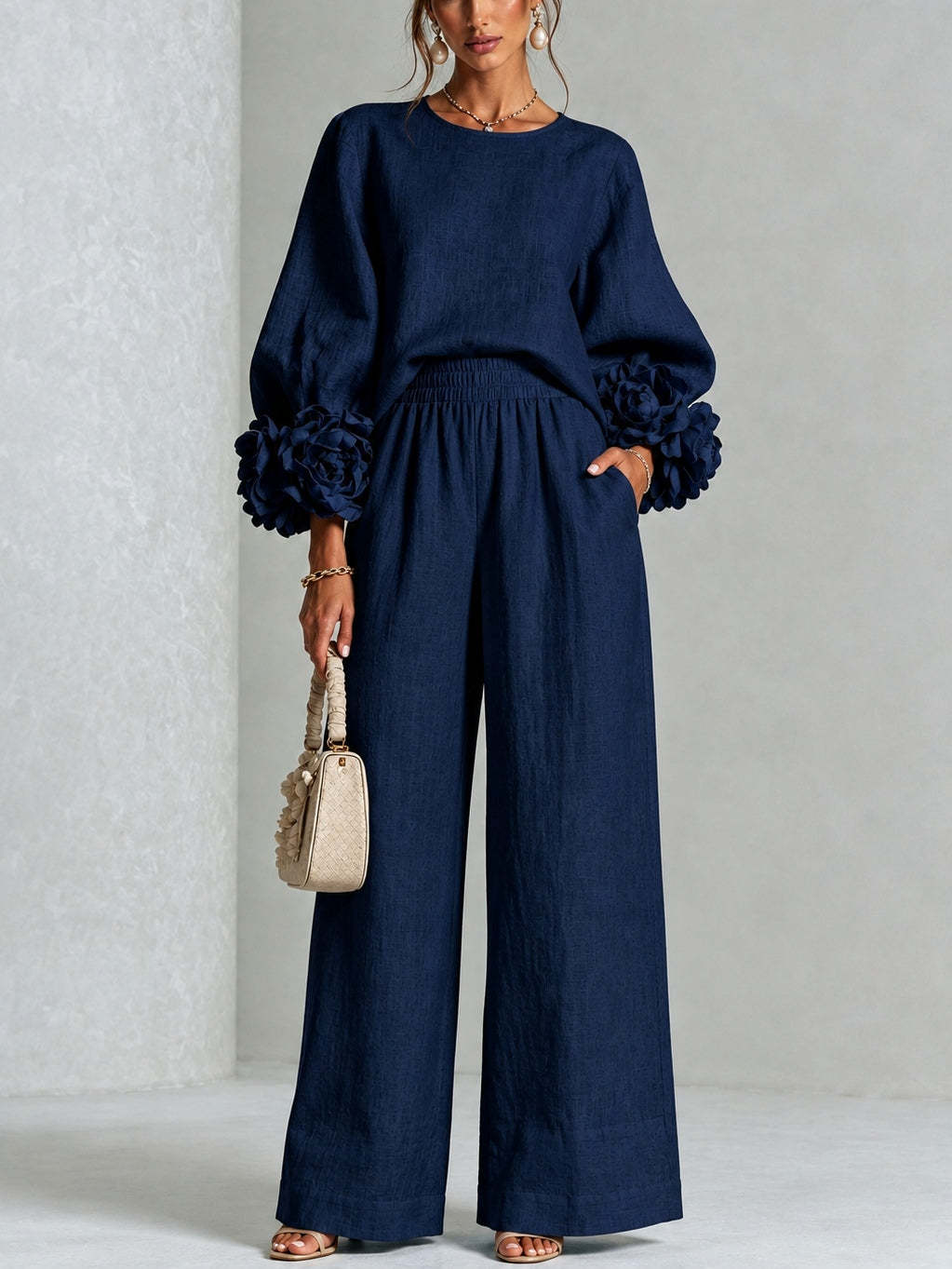 Hollis & June | Lenna Floral-Cuff Top & Trouser Set