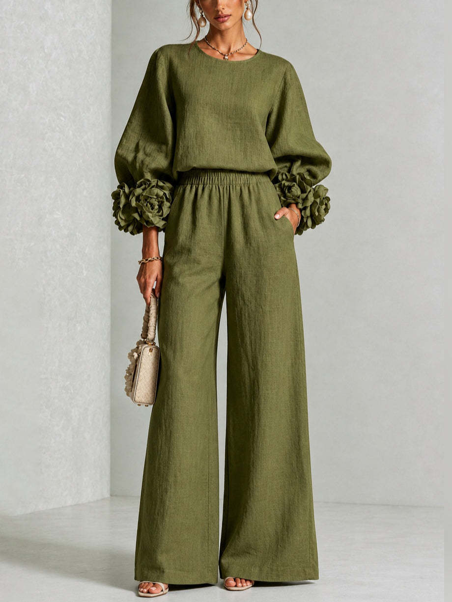Hollis & June | Lenna Floral-Cuff Top & Trouser Set