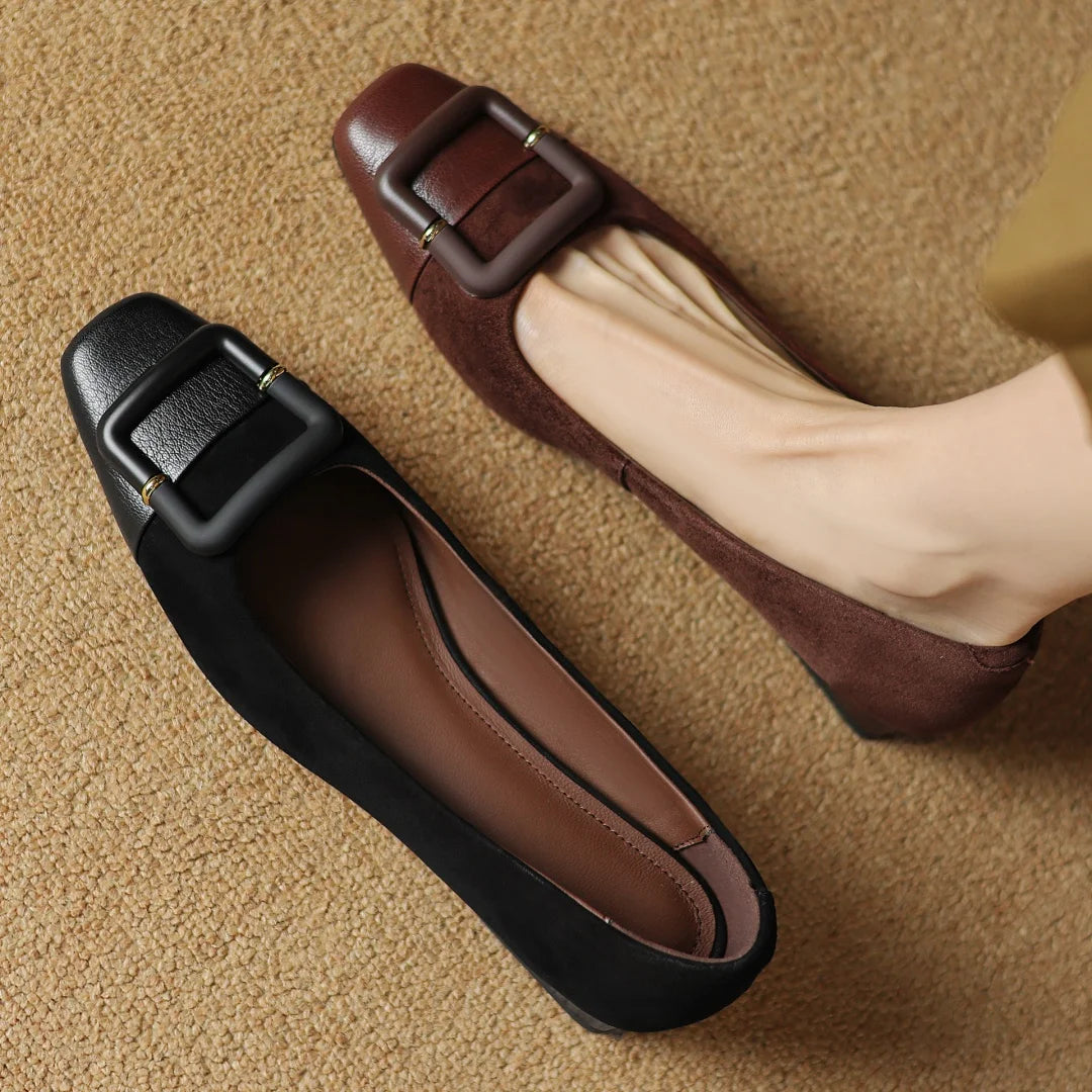Hollis & June | Suede Patchwork Buckle Flats