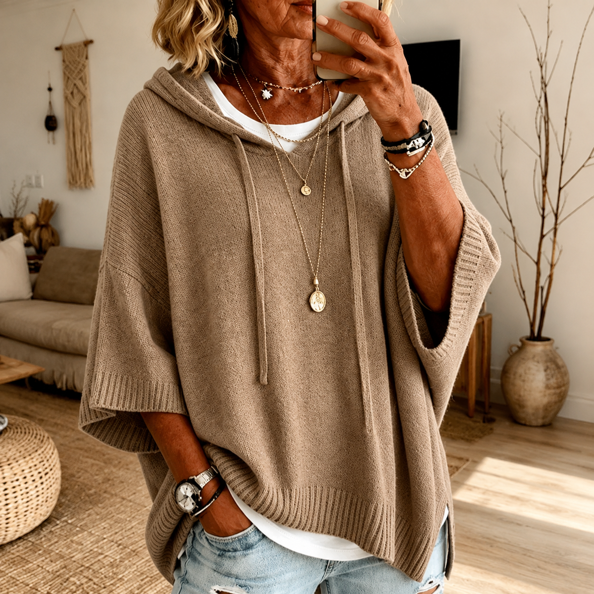 Hollis & June | Manon Hooded Poncho Sweater