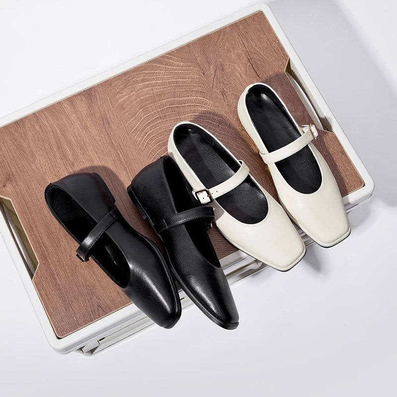 Hollis & June | Snap Strap Leather Ballet Flats