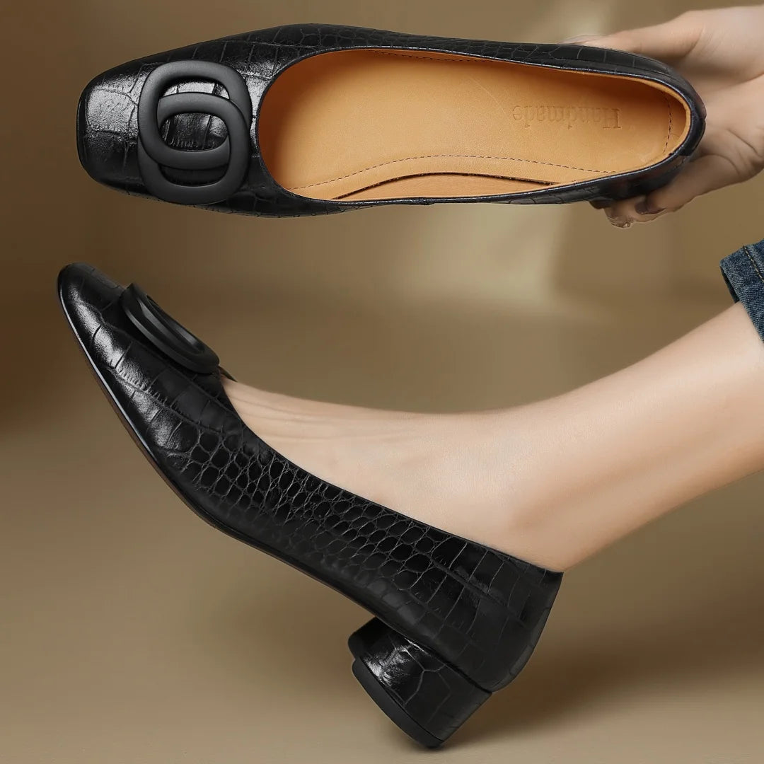 Hollis & June | Leather Buckle Low Heel Pumps