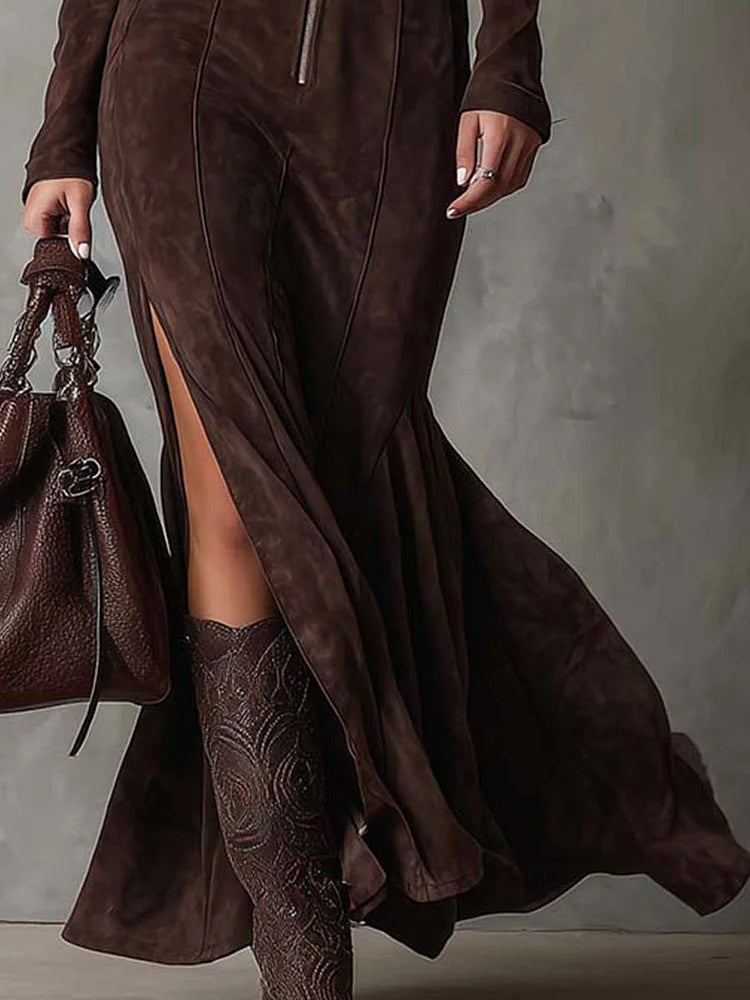 Hollis & June | Marsella Brown Belted Maxi Dress