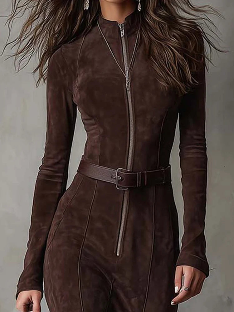 Hollis & June | Marsella Brown Belted Maxi Dress