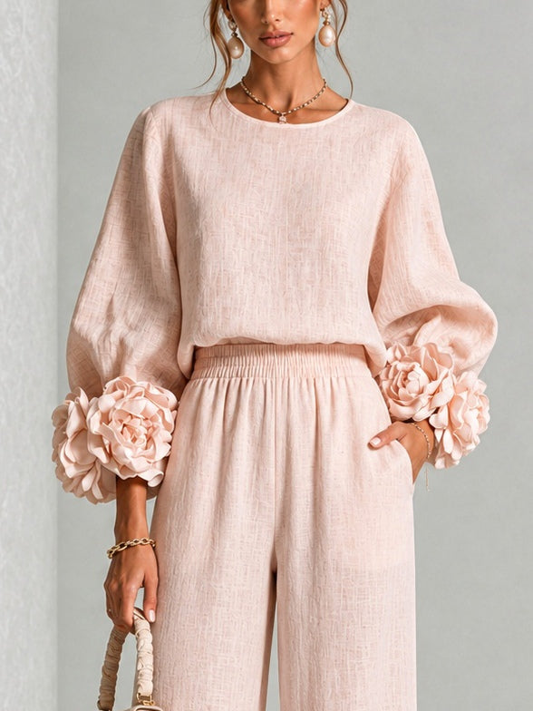 Hollis & June | Lenna Floral-Cuff Top & Trouser Set