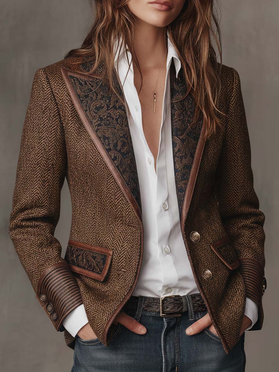 Hollis & June | Alessia Herringbone Panel Blazer