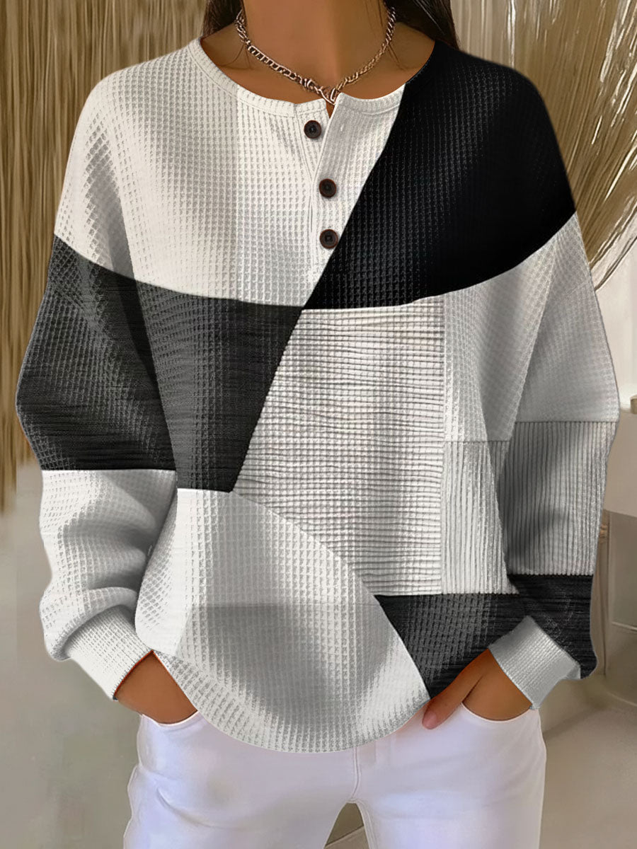 Hollis & June | Crestine Waffle-Knit Henley Sweater