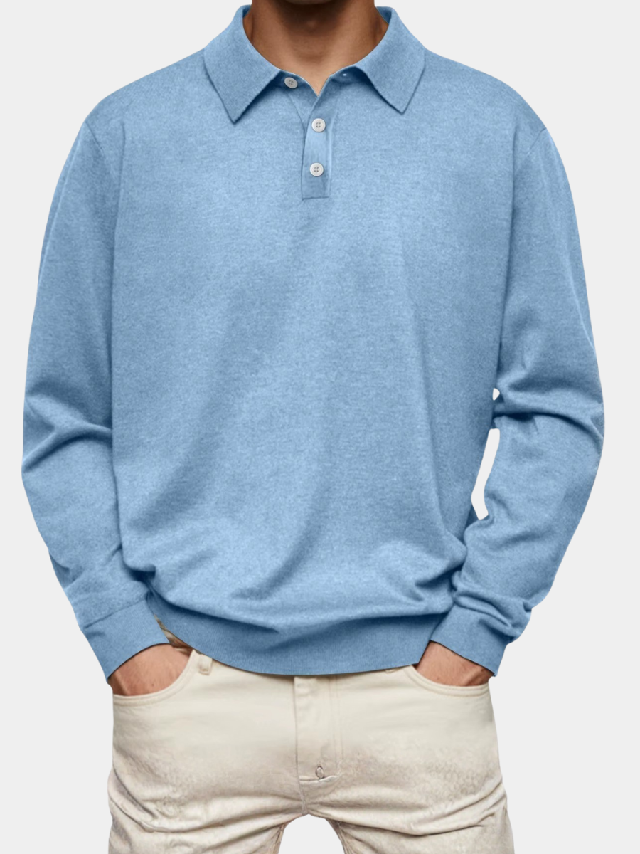 Hollis & June | Patterned Collar Long-Sleeve Polo