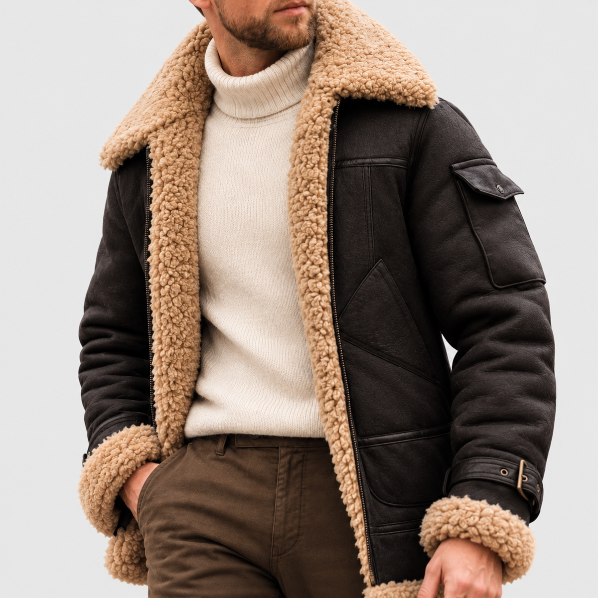 Hollis & June | Zayne Shearling-Collar Aviator Jacket