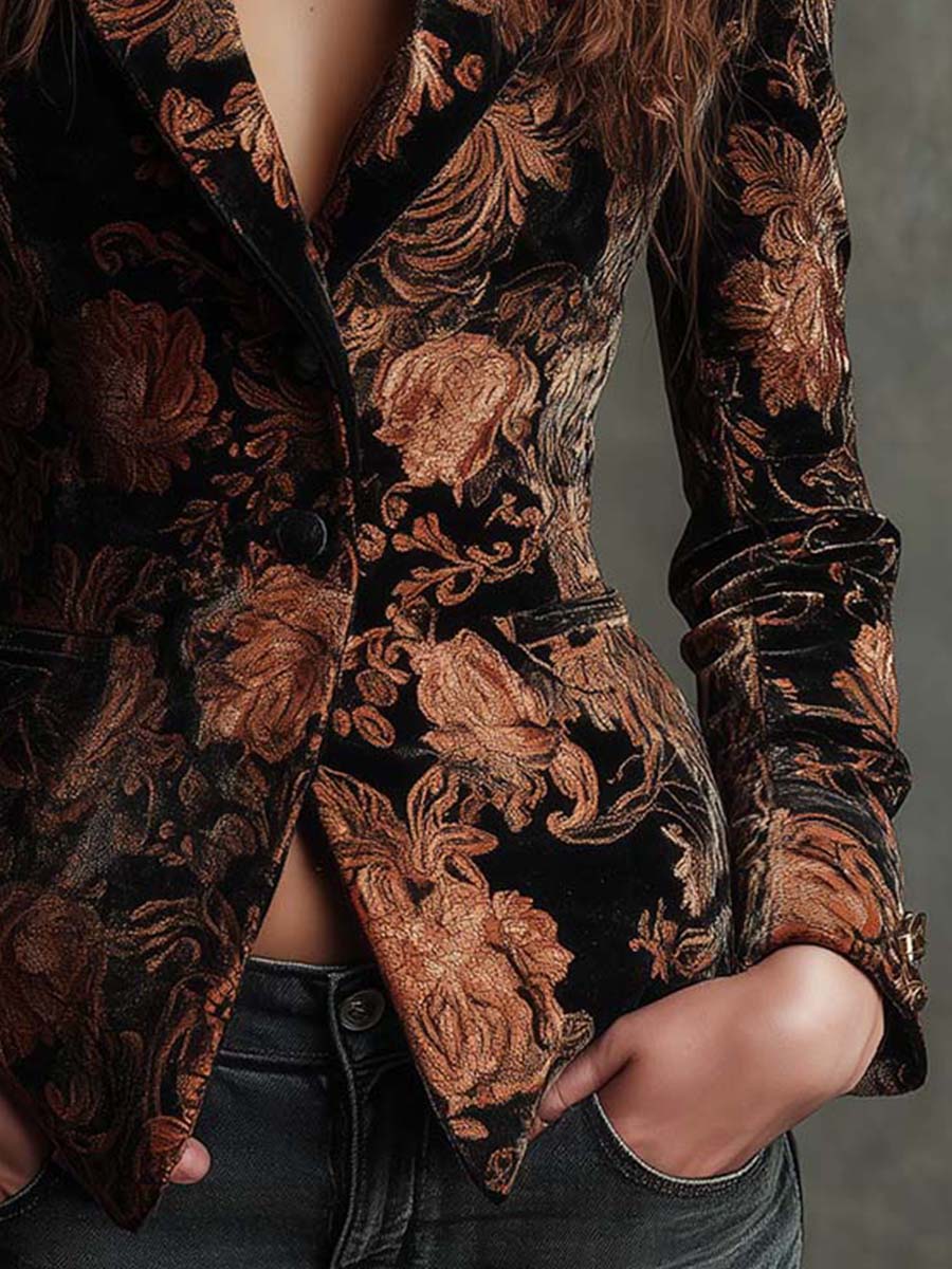 Hollis & June | Kara Bronze Floral Tailored Blazer