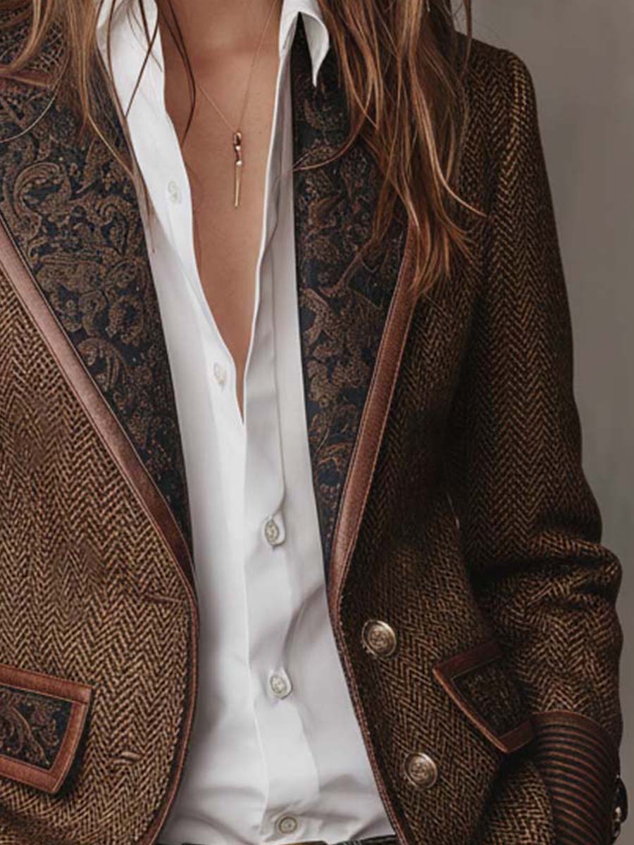 Hollis & June | Alessia Herringbone Panel Blazer