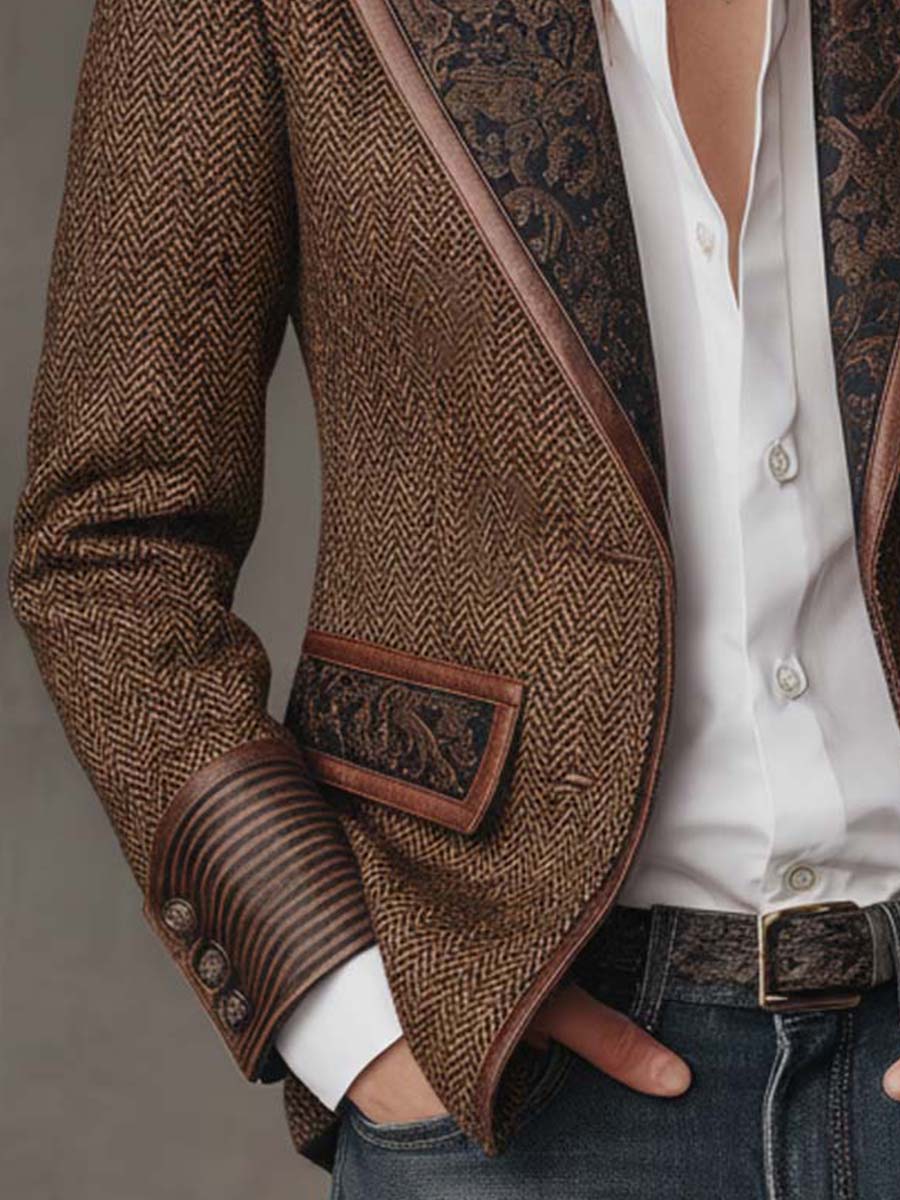 Hollis & June | Alessia Herringbone Panel Blazer